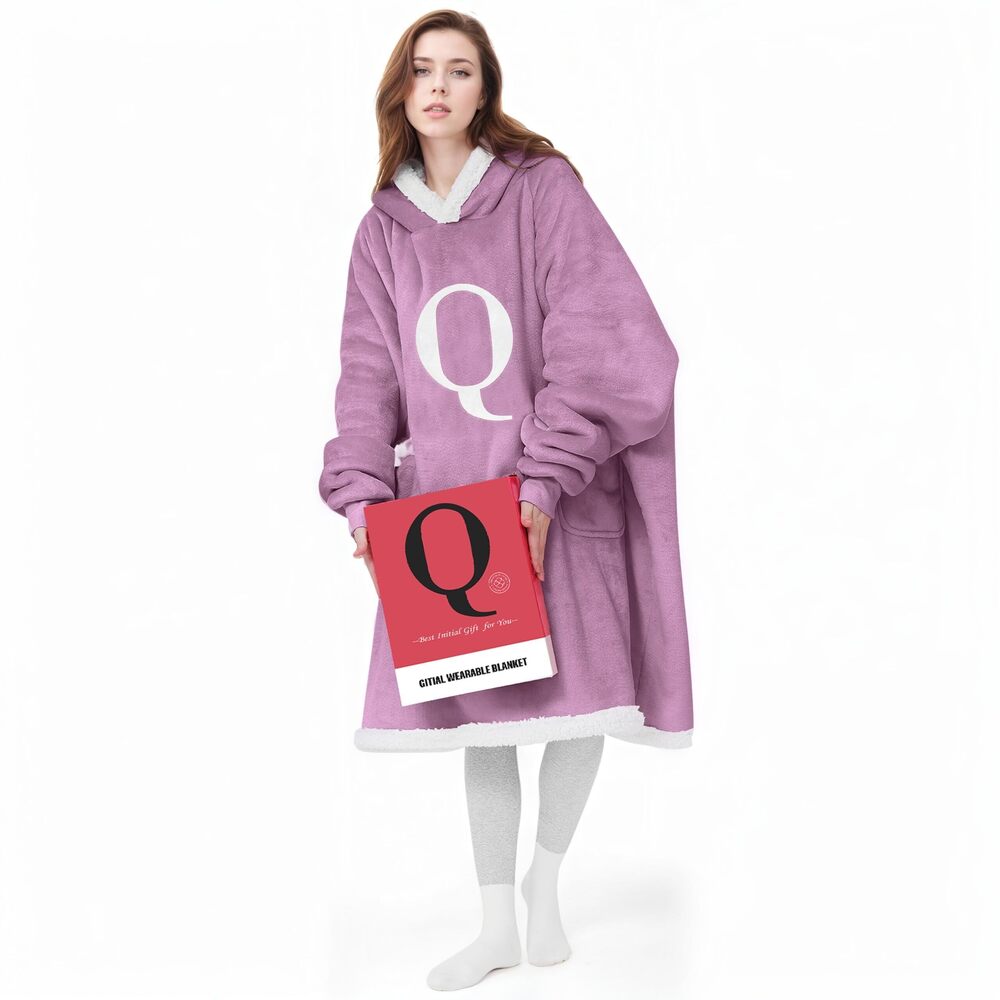 3934 Wearable Blanket Hoodie with Letter A-Z - Oversized Sweater Blanket